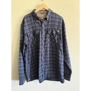 Huk Shirt Men's XL Blue Plaid Flannel Button Up Performance Fishing Camp Outdoor
